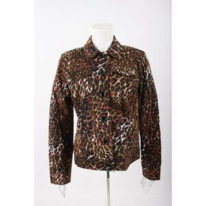 Ann Trinity Womens Leopard Jacket Blazer Size M Tan Red Black Brown Animal print